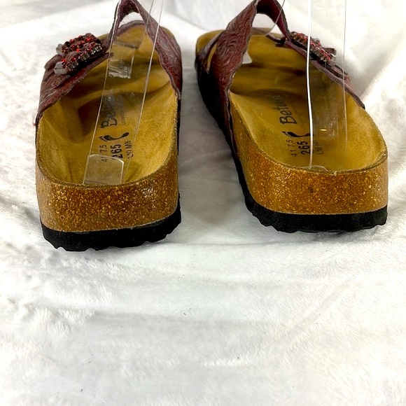 Betula by Birkenstock Brick Red/ Black Leather Jeweled Sandal Women US 10 EUR 41 - Picture 7 of 14